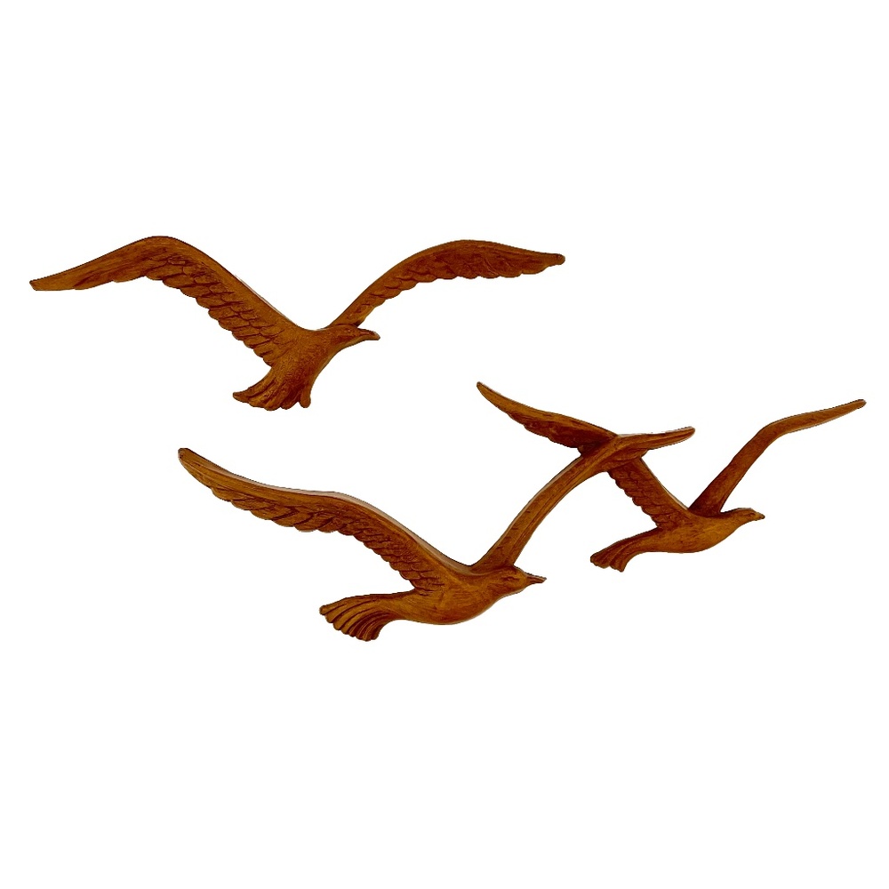 Vintage MCM Homeco Syroco faux wood plastic flying seagull birds wall decor